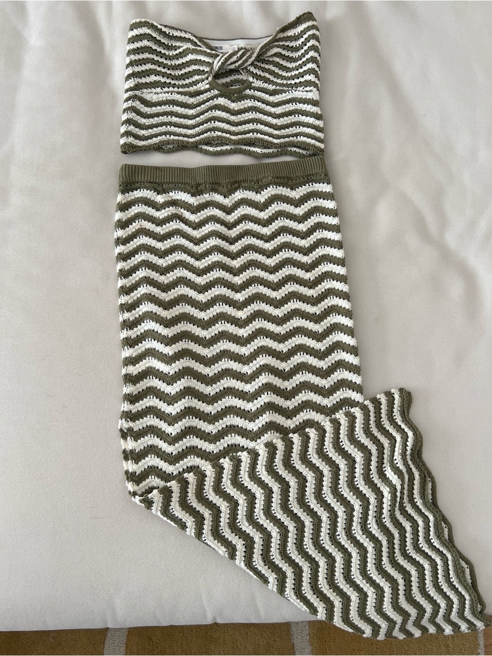 Olive & White Chevron Knit Matching Set
